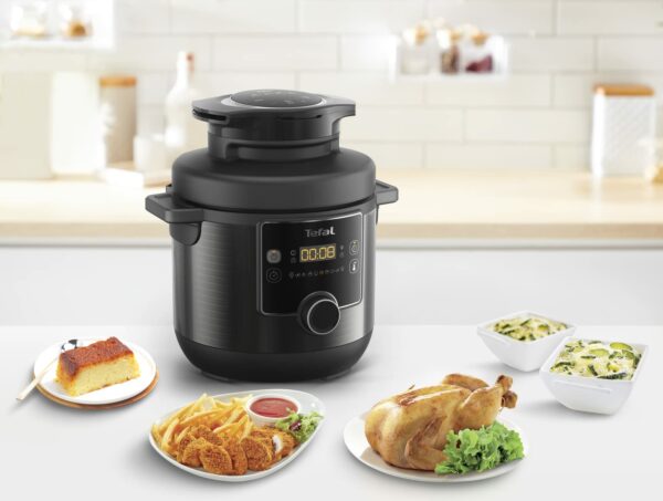 Tefal Turbo Cuisine & Fry, 7.6L Electric Pressure Cooker with Air Fryer lid, programmes inc Fry, Roast, Grill, Slow cooker, Rice cooker, 7.6L, 1200W, Plastic, Black, CY778840