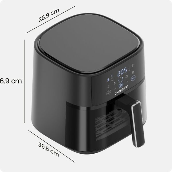 Chefman Air Fryer – 5.7L Compact Airfryer for Quick, Easy Meals, Features Hi-Fry Technology for Extra Crisp, Easy-View Window, Touch Controls with 4 Presets, Nonstick & Dishwasher Safe Basket - Black