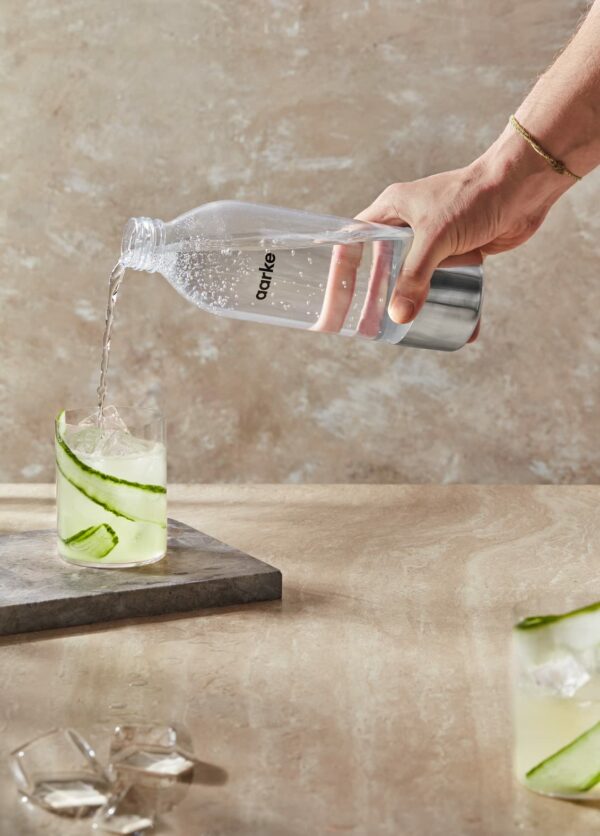 aarke PET Bottle for Sparkling Water Maker Carbonator 3, BPA free with Details in Steel, 0.8 Litres