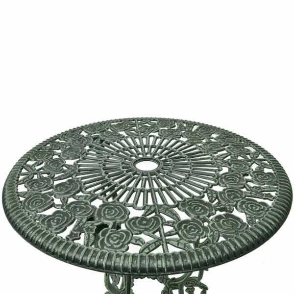 vidaXL 3 Piece Bistro Set in Green - Cast Aluminium Outdoor Dining Set with Circular Table and Two Chairs