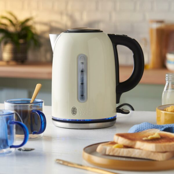Russell Hobbs Cream Stainless Steel Electric 1.7L Cordless Kettle (Quiet & Fast Boil 3KW, Removable washable anti-scale filter, Push button lid, Perfect pour spout) 20461
