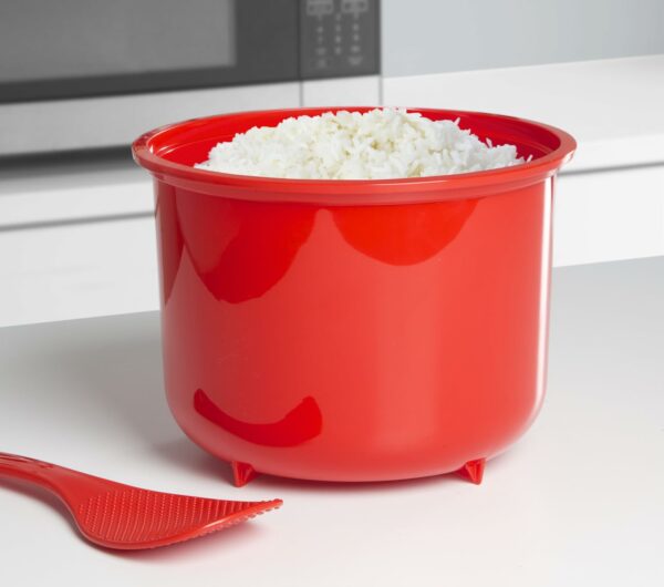 Sistema Microwave Rice Cooker | Perfect for Cooking Rice, Polenta & Couscous | Medium 2.6 L | BPA-Free Non-stick with Lid | Red/Clear