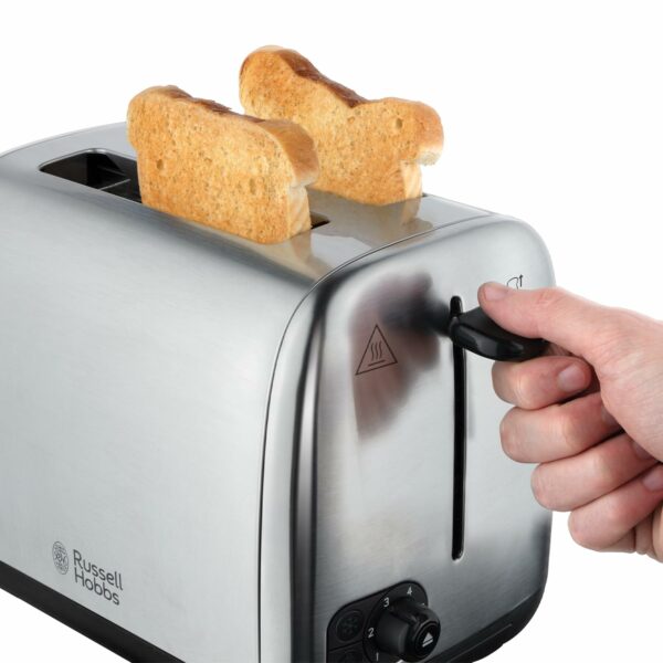 Russell Hobbs 2 Slice Toaster with Perfect Toast Technology for improved evenness (Wide slots, Lift & look feature, 6 Browning levels, Frozen & Cancel function, 850W, Brushed & Stainless Steel) 24080