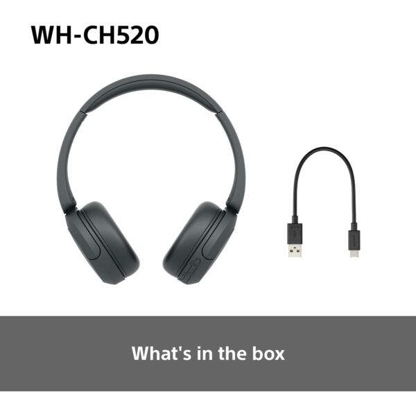 Sony WH-CH520 Wireless Bluetooth On-Ear Headphones, High Quality Sound, Lightweight Design, Up to 50hr Battery Life, Quick Charge, EQ, Clear Call Quality, iOS & Android - Black