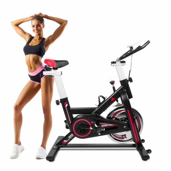 Exercise Bike, EVOLAND Indoor Cycling Bike, Stationary Bicycle Exercise Bikes with LCD Monitor| Adjustable Seat| Kettle Holder, Fitness Cycling Exercise Equipment For Home Use, Max Load 260LBs