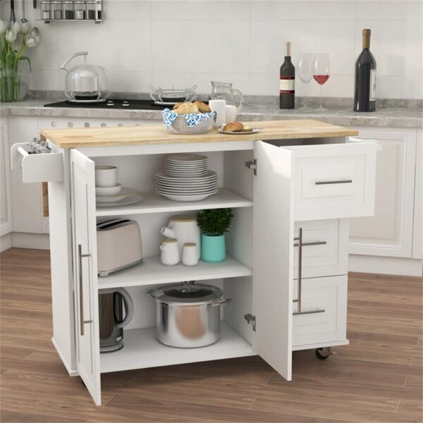 Kitchen Island Cart On Wheels,Rolling Kitchen Cart With Solid Wood Countertop And Spice Rack, Rolling Kitchen lofty ambition