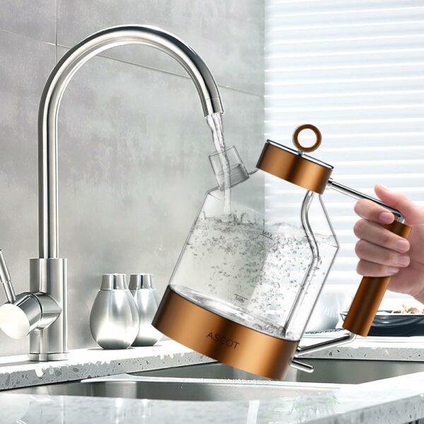 Electric Kettle, ASCOT Glass Electric Tea Kettle 1.6L 2200W Tea Heater & Hot Water Boiler, Borosilicate Glass, BPA-Free, Auto Shut-Off and Boil-Dry Protection (Copper)