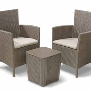 Keter Iowa Garden Furniture Balcony Set, Cappuccino with Sand Cushions,247855