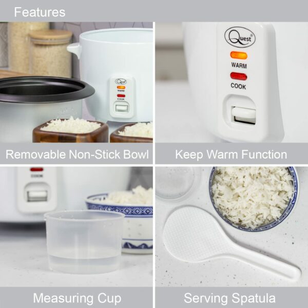 Quest 35530 0.8L Rice Cooker/Up to 4 Servings/Non-Stick Removable Bowl/Keep Warm Functionality/Includes Measuring Cup & Spatula/Cook White or Brown Rice, Porridge and more