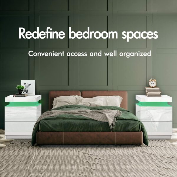 Elfordsen Led Bedside Table 4 Sides High Gloss Wooden Nightstand Cabinet