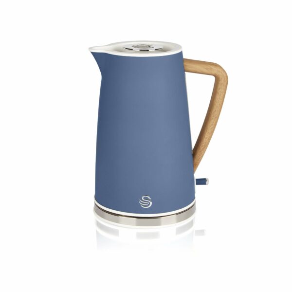 Swan Nordic 4 Slice Toaster, Blue, 1500W, Scandi Style, ST14620BLUN & Nordic Jug Kettle, 1.7 Litre, Blue, Rapid Boil, Wood Effect Handle, Soft Touch Housing and Matte Finish, 3KW, SK14610BLUN