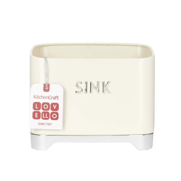 KitchenCraft Lovello Retro Metal Kitchen Sink Tidy, 20 x 10 x 17 cm (8" x 4" x 6.5") - Vanilla Cream
