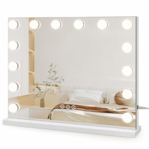 Dripex Hollywood Vanity Mirror with Lights, 50×42cm Large Lighted Makeup Mirror with 14 Dimmable LED Bulbs, USB Cable, Touchscreen Control, Cosmetic Tabletop Mirror for Bedroom, Dressing Room(White)
