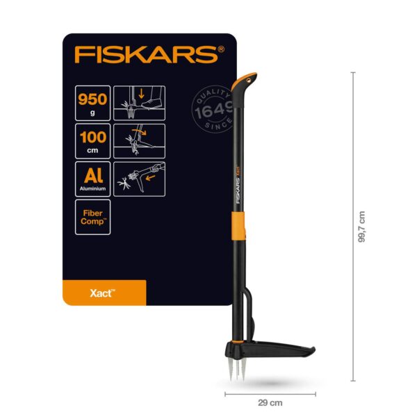 Fiskars Xact Weed Puller, Length: 1 m, Stainless Steel Handle/Plastic Handle, Black/Orange, 1020126