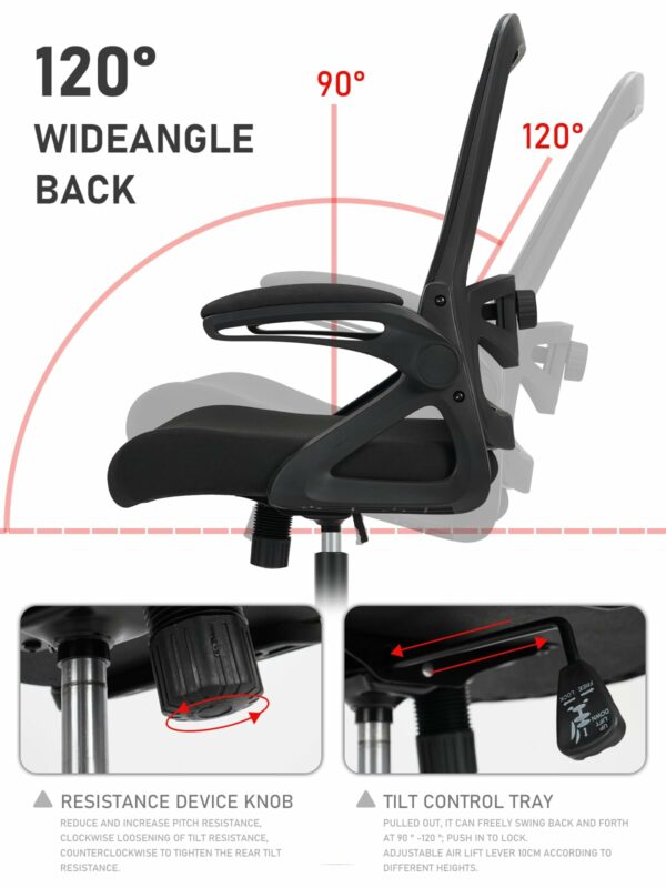 Durrafy Office Chair Ergonomic Desk Chair with 90° Flip-up Armrest Lumbar Support, Height Adjustable Chair, Executive Swivel Computer Padded Seat Cushion for Home/Office