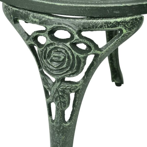 vidaXL 3 Piece Bistro Set in Green - Cast Aluminium Outdoor Dining Set with Circular Table and Two Chairs