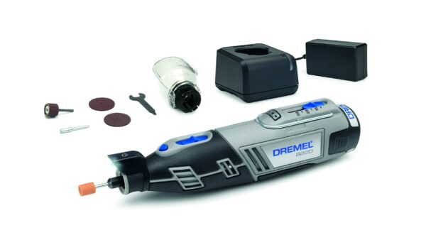 Dremel 8220 Cordless Rotary Tool 12 V, Multi Tool Kit with 1 Attachment, 5 Accessories, Lithium-Ion 2.0 Ah Battery, LED Light, Speed 5000-35000 rpm for Carving, Engraving, Cutting, Sanding, Grinding