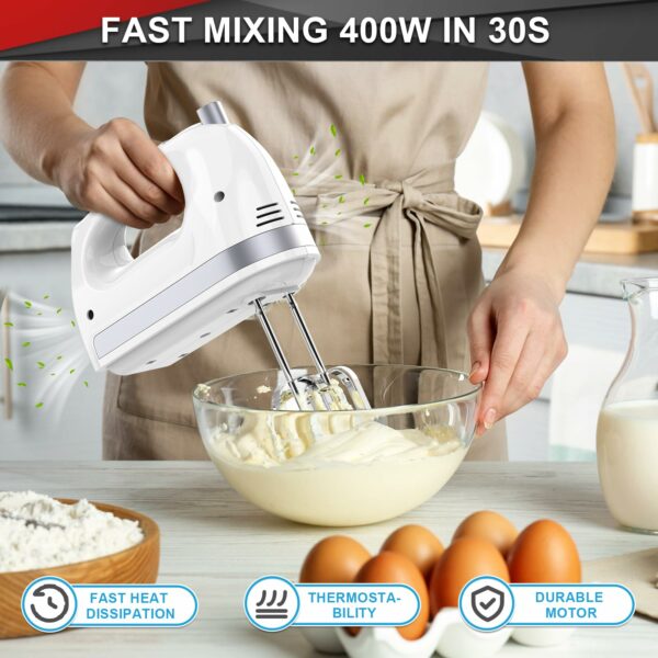 Lord Eagle Hand Mixer Electric Whisk, 400W Power Handheld Mixer for Baking Cake Egg Cream Food Beater, Turbo Boost/Self-Control Speed + 5 Speed + Eject Button + 5 Accessories