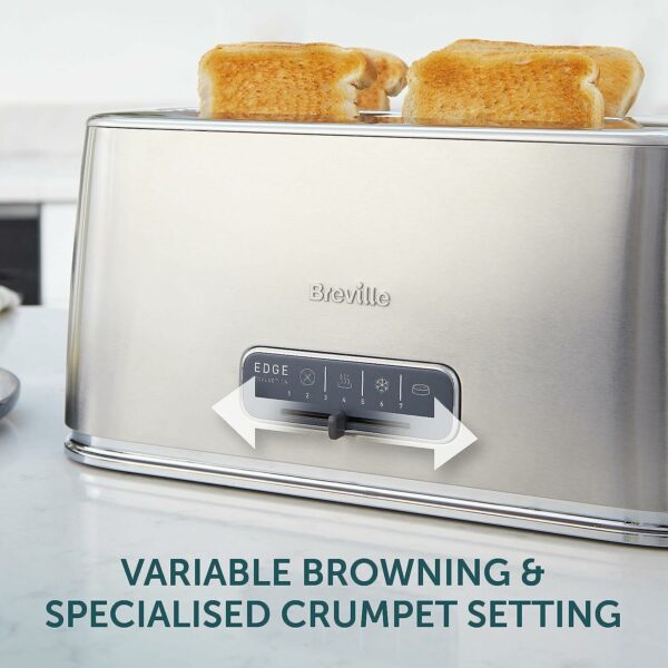 Breville Edge Silver 4-Slice Toaster with Extra Long Slots and High-Lift | Brushed Stainless Steel [VTR023]