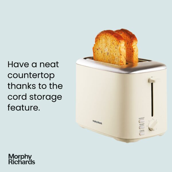Morphy Richards Equip Cream 2 Slice Toaster - Defrost And Reheat Settings - 2 Slot - Stainless Steel - 222065