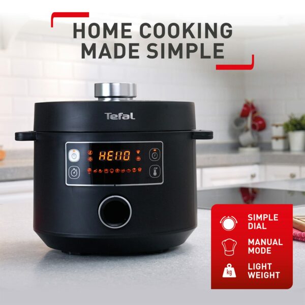 Tefal Turbo Cuisine Electric Pressure Cooker, 10 Programmes inc. stew, steam, bake, slow cooker, Rice cooker, 4.8L, 1000 W, Plastic, Black, CY754840