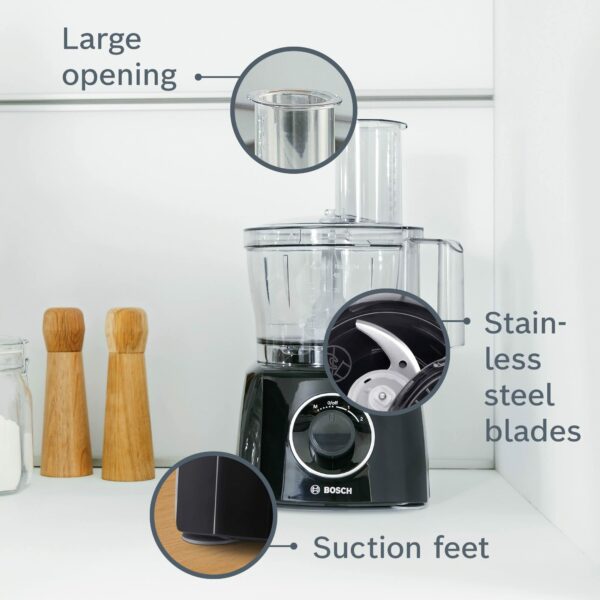 Bosch MultiTalent 3 MCM3201BGB 800W 2.3L Food Processor with 2 speeds, 1 litre blender and/Slicing/Grating/Beating attachments. - Black