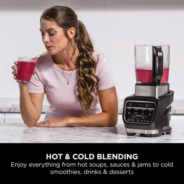 Ninja Foodi Blender & Soup Maker, 10 Auto-iQ Programs, 1.7L Glass Jug, Hot & Cold Blender, Built-In Heating Element, Tamper, Cleaning Program & Brush, 1000W, Black HB150UK