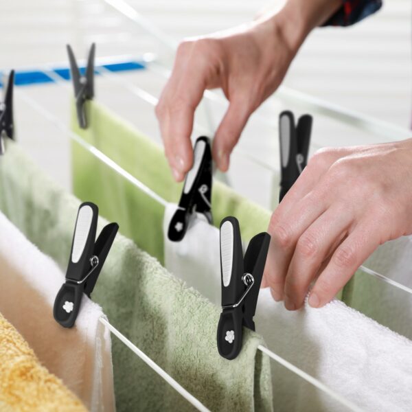 KEPLIN Clothes Pegs for Washing Line - 48 Pack (Black), Washing Line Pegs with Metal Spring for Strong Grip, Washing Pegs Designed to Avoid Marks, UV Resistant for Indoor & Outdoor
