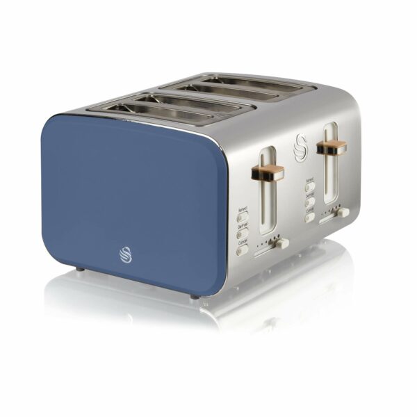 Swan Nordic 4 Slice Toaster, Blue, 1500W, Scandi Style, ST14620BLUN & Nordic Jug Kettle, 1.7 Litre, Blue, Rapid Boil, Wood Effect Handle, Soft Touch Housing and Matte Finish, 3KW, SK14610BLUN