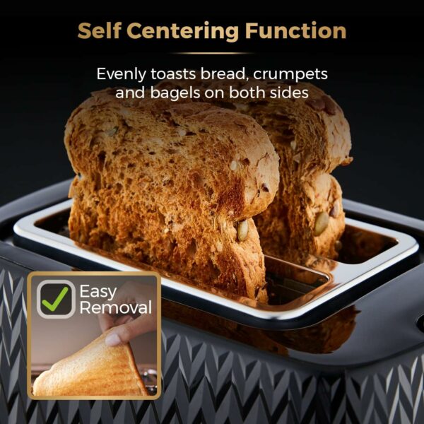 Tower T20054BLK Empire 2 Slice Toaster with Defrost/Reheat, Removable Crumb Tray, 900W, Black and Brass