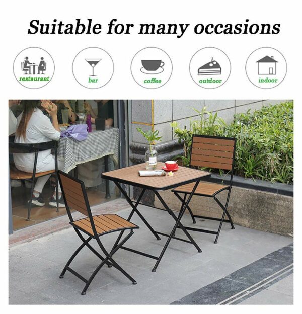 Patio Furniture Set Wooden & Metal 2 Seater Square Garden Table And Chairs Folding Weatherproof Bistro Set