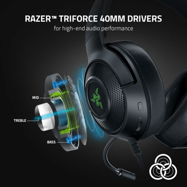 Razer Kraken V3 X USB - Wired USB Gaming Headset (ultra-lightweight at 285g, TriForce 40 mm drivers, HyperClear Cardioid Microphone, 7.1 surround sound, Chroma RGB) Black
