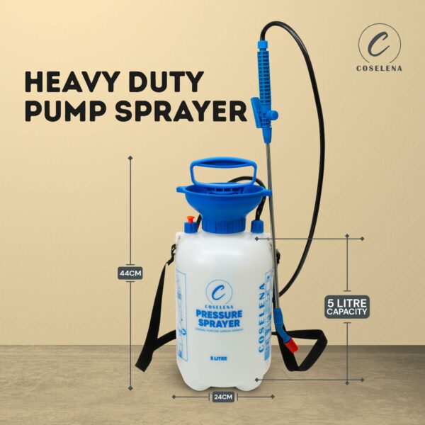 Coselena 5L Garden Sprayer - Portable High Pressure Sprayer with Carry Strap & Adjustable Spray - Durable Weed Killer Pump Sprayer & Plant Spray Bottle - Ideal Sprayer for Patio Cleaning & Garden