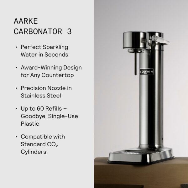 Aarke Carbonator 3, Sparkling Water Maker with Water Bottle, Steel Finish