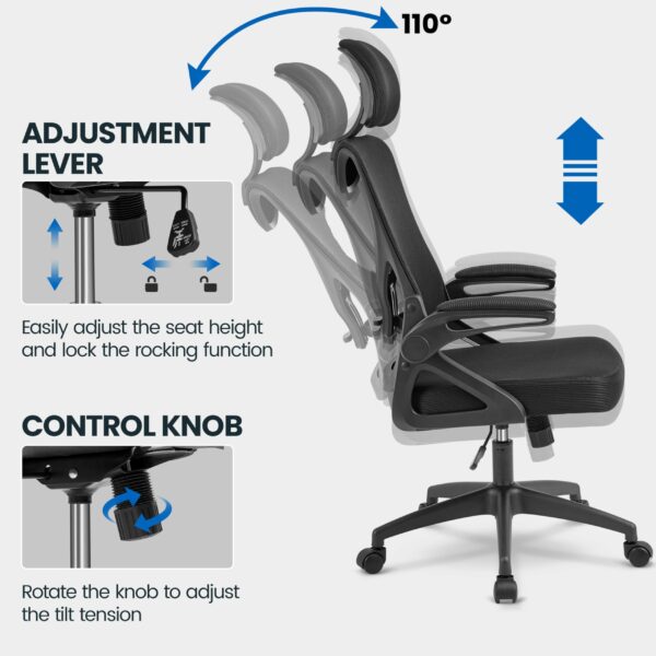 Yaheetech Ergonomic Computer Desk Chair, High Back Home Office Chair with Flip-up Armrest and Lumbar Support for Home Study or Manager Work Black
