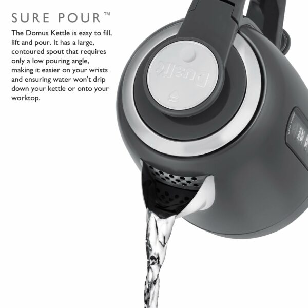 Dualit Domus Kettle | 1.5 L 3KW Jug Kettle | Grey | Dual Measuring Windows | Fast Boiling Kettle With Patented Sure Pour™ Technology | BPA Free Electric Kettles