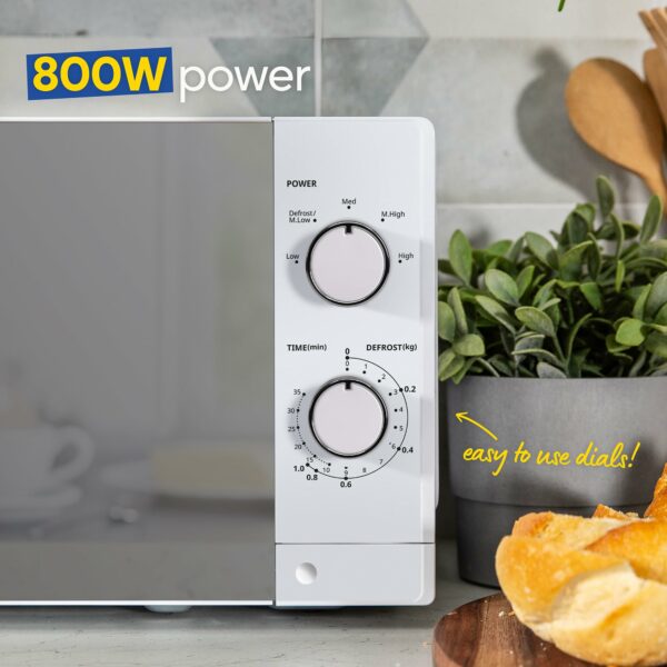 Russell Hobbs 20 Litre 800W White Solo Manual Microwave, 5 Power Levels, Integrated Timer and Defrost Function, Easy Clean RHM2027