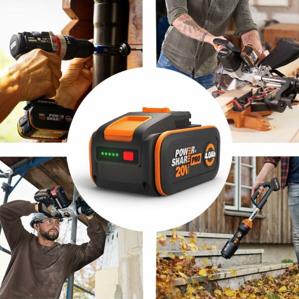 WORX WA3644 PowerShare Pro 20V 4.0Ah High-Capacity Battery with Battery Management System & Intelligent Power Control