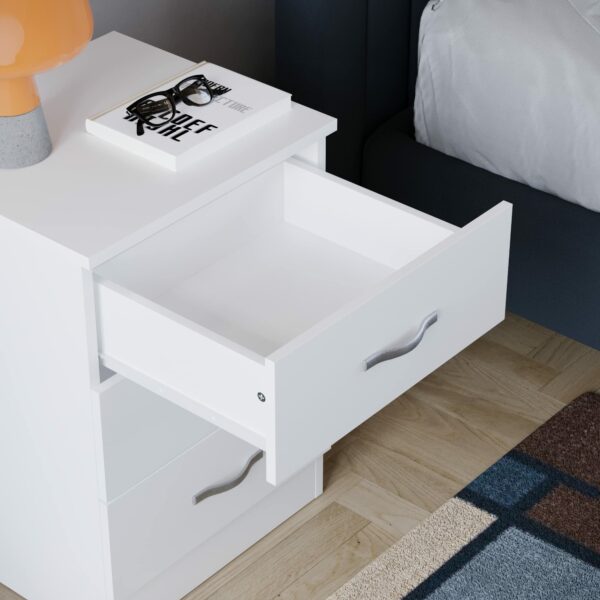 Vida Designs Large White Bedside Cabinet Chest of Drawers, 3 Drawer With Metal Handles