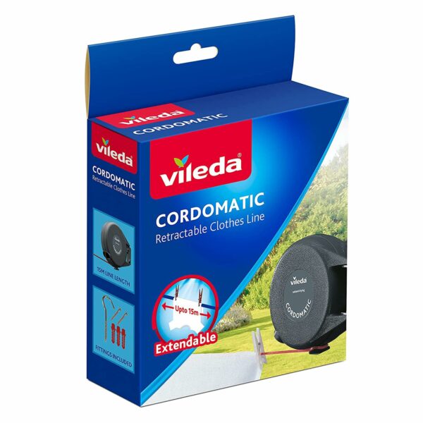 Vileda Cordomatic Retractable Washing Line with 15m Outdoor Clothes Line