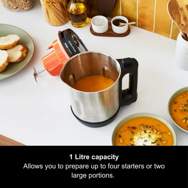 Morphy Richards Compact Soup Maker, Blend & Cook Smooth & Chunky Soup, Smoothies, Black & Stainless Steel, 1 Litre, 900 W, 501021