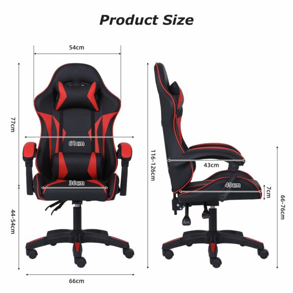 Millhouse Sport Desk Chair, Adjustable Office Gaming Racing Chair with Lumbar and Head Pillow - X3577 - Red