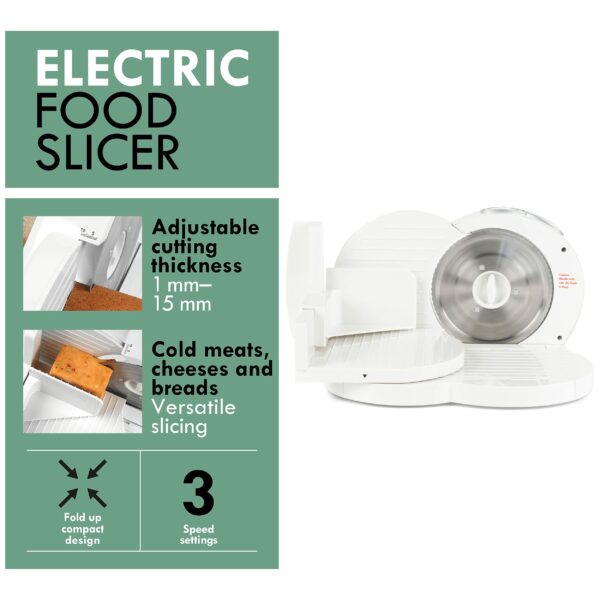 Progress EK3683P Electric Meat Slicer – Non-Slip Deli Food Cutter for Bread/Cheese/Cold Cuts, 17cm Stainless Steel Serrated Blade, Adjustable Thickness 1-15mm, Home Slicing Machine, Food Pusher, 150W