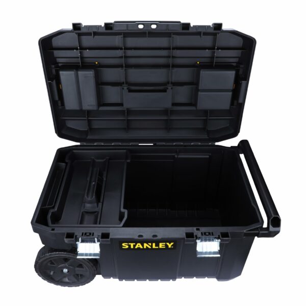 Stanley Rolling Toolbox Chest with Heavy Duty Metal Latch, 2 Lid Organisers for Small Parts, Portable Tote Tray for Tools, STST1-80150