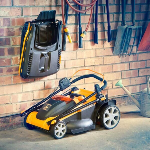 LawnMaster 48V 41cm Cordless Lawnmower with Spare MX 24V 4.0 Ah Batteries and 2x Fast Chargers - with Edging Comb, Rear Roller and Mulching Function - For Large Lawns