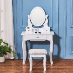 Panana Vanity Table Set with Mirror and Cusion Stool Dressing Table Makeup Table with 3 Drawers, White