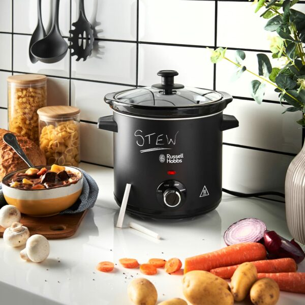 Russell Hobbs Chalkboard 3.5L Electric Slow Cooker - Cooks upto 4 portions, 3 heat settings, high/low/keep warm, Removable ceramic pot for easy cleaning, Glass lid, Energy saving, 200W, 24180