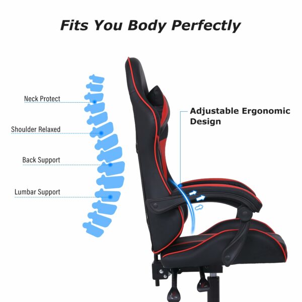 Millhouse Sport Desk Chair, Adjustable Office Gaming Racing Chair with Lumbar and Head Pillow - X3577 - Red