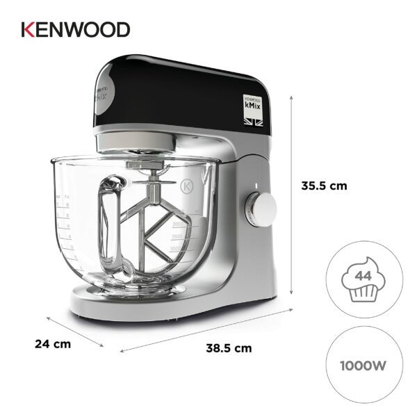 Kenwood KMX754ABK Stand Mixer for Baking, Stylish Kitchen Mixer with K-beater, Dough Hook and Whisk, 5L Glass Bowl, Removable Splash Guard, 1000 W, Black