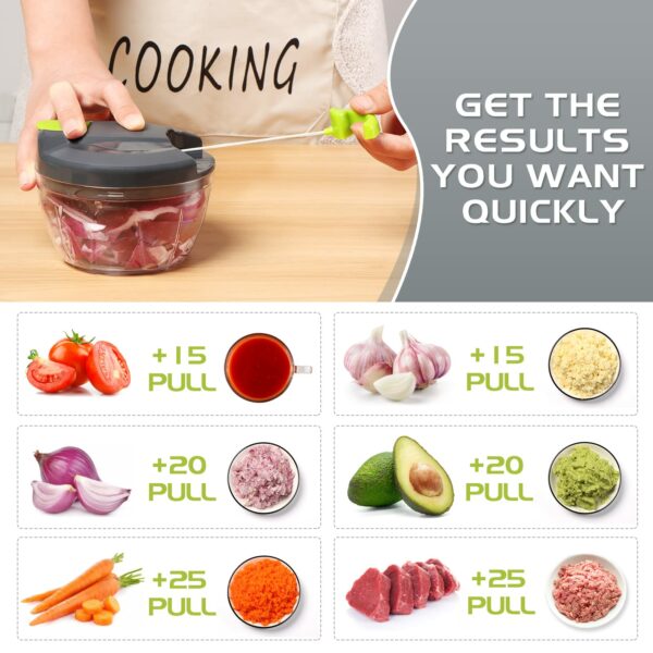 Sinnsally Manual Food Chopper Pull String,Hand Food Shredder,Onions Slicer Cutter Dicer,Garlic Slap Press,Manual Processor Vegetable Blender Chopping Onions (520ml)